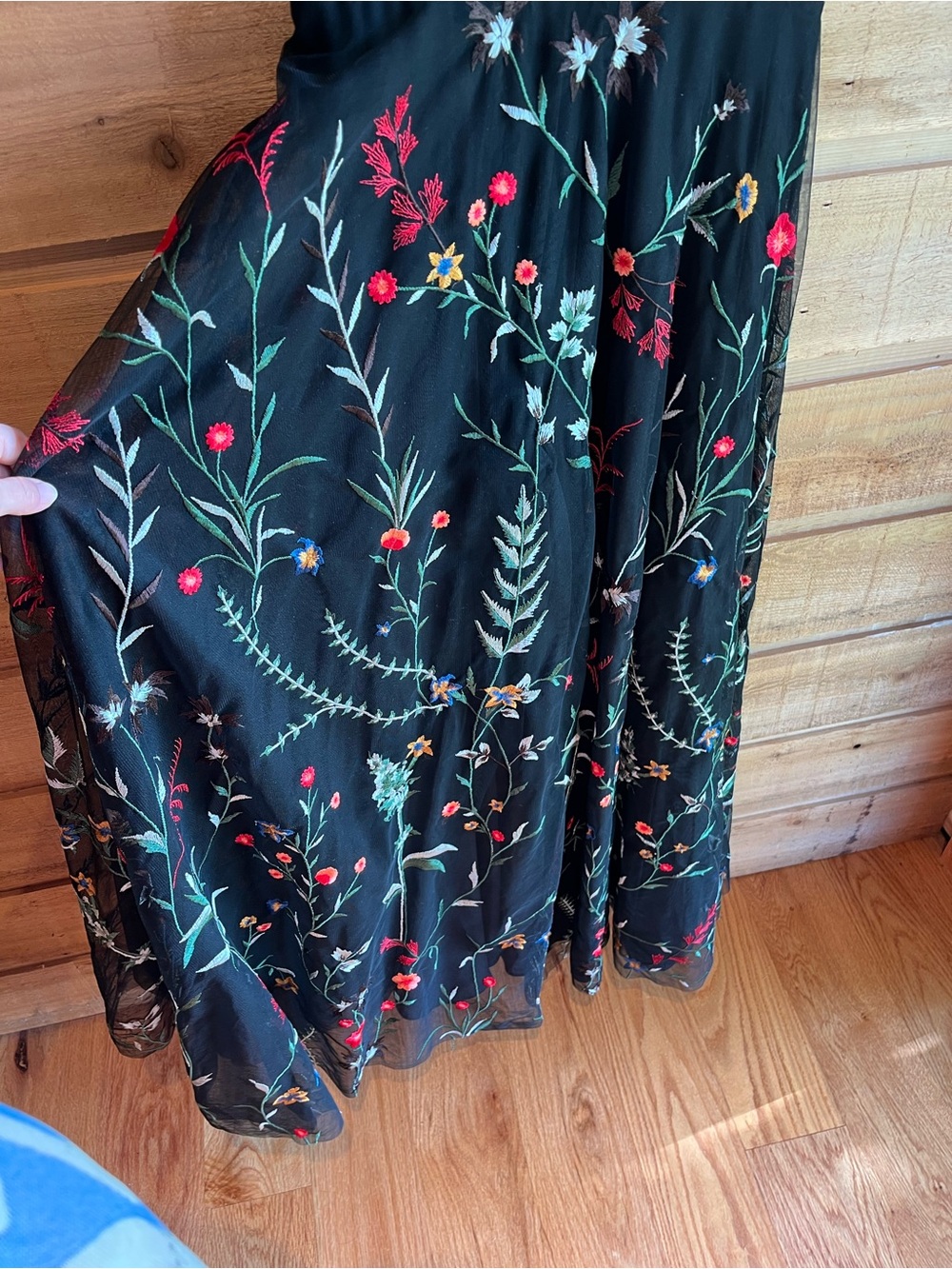 RANNA GILL - NWT Anthropologie Black Maxi Dress Multicolor Floral Embroidery - Picture 4 of 15